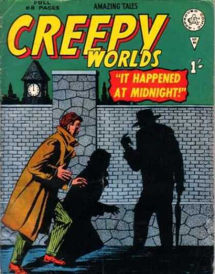 Creepy Worlds 90 - It Happened At Midnight - Clock Tower - Shadows - Wall - Night