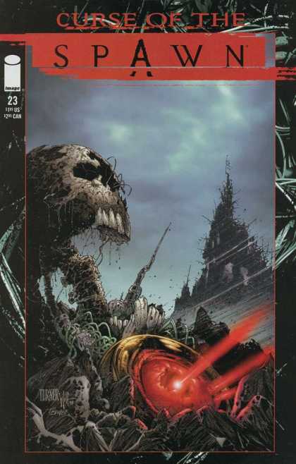 Curse of the Spawn 23 - Dark Sky - Skull - Red Beams - Rocks - Vines