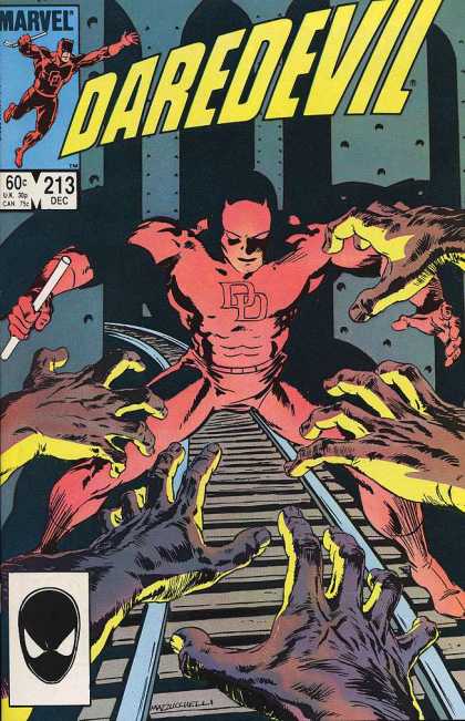 Daredevil 213 - Train Tracks - December - Red Suit - Grasping Hands - Marvel
