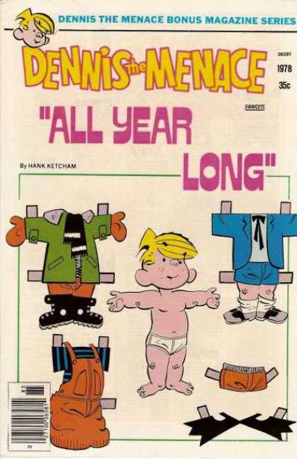 Dennis the Menace Bonus Magazine 172 - All Year Long - Overalls - Green Jacket - Hank Ketcham - Blue Shorts