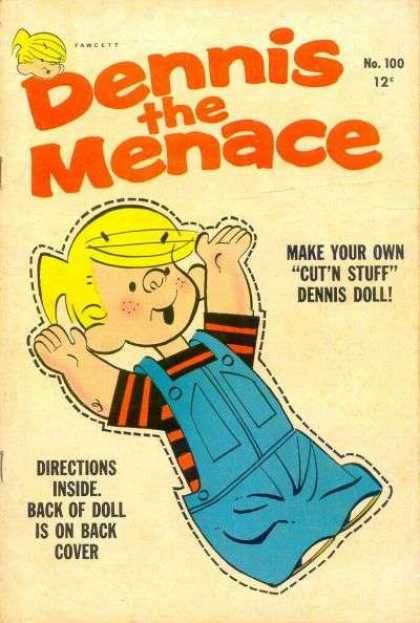 Dennis the Menace 100 - N0100 - Fawcett - Dennis Doll - Directions Inside - Back Of Doll Is On Back Cover