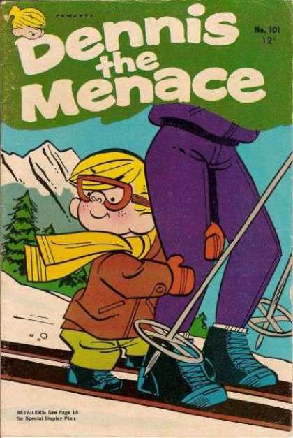Dennis the Menace 101 - Skiing - Boy - Ski Poles - Trees - Mountains