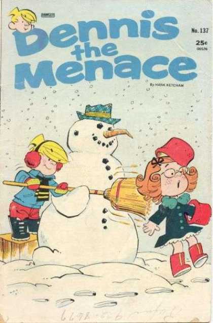 Dennis the Menace 137 - Snowman - Broom - Girl - Boy - Winter