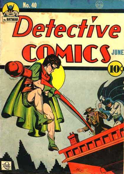 Detective Comics 40 - Batman - Robin - Rooftop - Supervillain - Flagpole - Bob Kane, Jerry Robinson