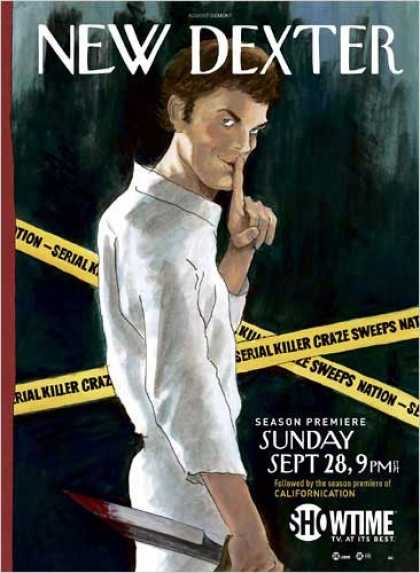 Dexter Cover Parodies - New Yorker - Serial Killer - Knife - Blood - Yellow Police Tape - Finger