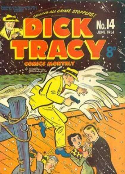 Dick Tracy 14 - Yellow Jacket - Calling All Crime Stoppers - Boat Dock - Gun - Water Splash