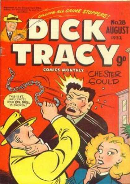 Dick Tracy 28 - Chain - Yellow Suit - One Eye - Hand On Mouth - Green Palm