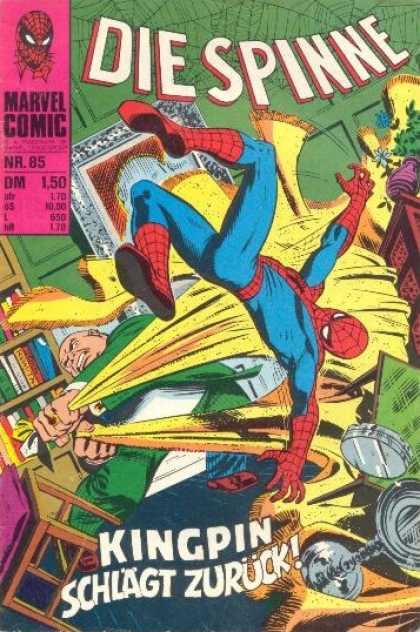 Die Spinne 108 - Book Shelves - Spider Webs - Overturned Table - Purple Vase - Framed Picture