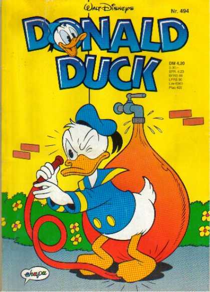 Donald Duck (German) 232 - Walt Disney - Spout - Water Hose - Flowers - Yellow Button