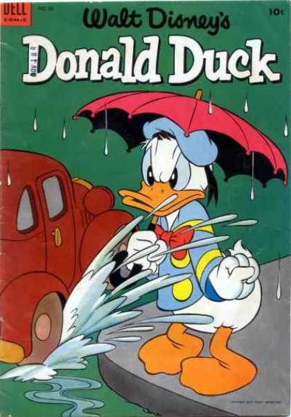 Donald Duck 33 - Rain - Umbrella - Car - Puddle - Curb