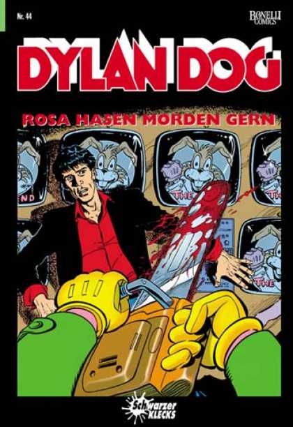 Dylan Dog 44 - German Comics - Rosa Hasen Morden Gern - Bloody Chainsaw - Chainsaw Going Towards A Guy - Television Screens In Back Ground