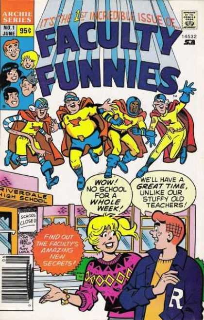 Faculty Funnies 1 - Archie Series - No 1 June - Superheroes - Blonde Hair - Crown - Stan Goldberg
