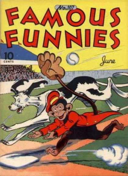 Monkey - Dog - Catch - Base - Baseball Famous Funnies 107 - Monkey - Dog - Catch - Base - Baseball
