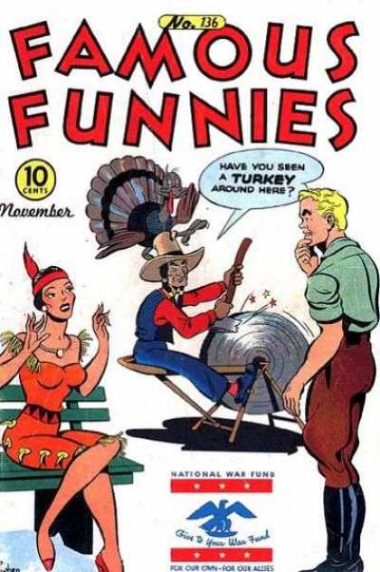Turkey - Native American - Cowgirl - November - Lathe Famous Funnies 136 - Turkey - Native American - Cowgirl - November - Lathe