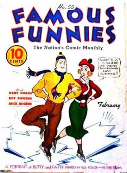 Ice Ski - February - 10 Cents - Butty And Fatty - Woman In Red Famous Funnies 55 - Ice Ski - February - 10 Cents - Butty And Fatty - Woman In Red
