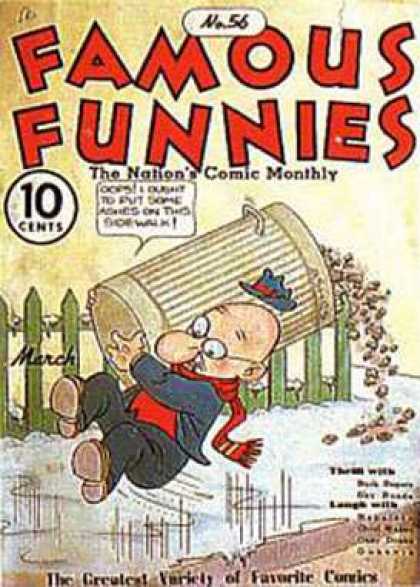 Trashcan - Green Picket Fence - Ice - Bald Man - Glasses Famous Funnies 56 - Trashcan - Green Picket Fence - Ice - Bald Man - Glasses