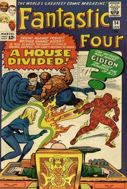 Fantastic Four 34 - Human Torch - Invisible Woman - Thing - Marvel - House Divided - Jack Kirby