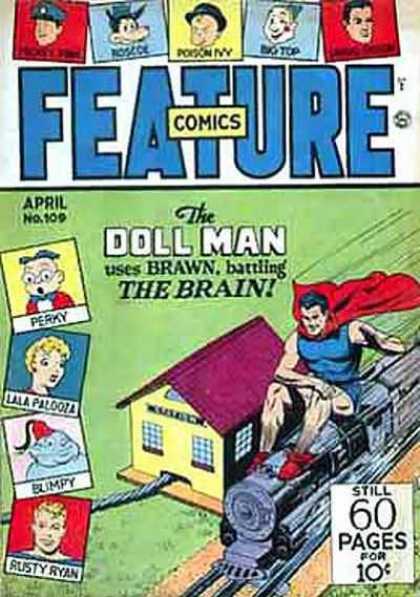 Feature Comics 109 - Doll Man - Brawn Battling The Brain - Train - April No 109 - Perky