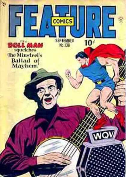 Feature Comics 138 - Banjo - Cape - Singing Music - Radio Microphone - Puppet