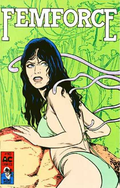 Femforce 10 - Female - Tentacles - Black Blue Hair - Green Background - Bikini