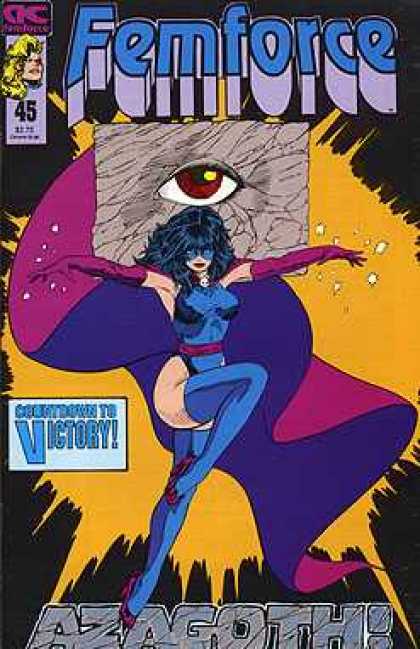 Femforce 45 - Woman - Purple Cape - Red Eye - Blue Mask - Magenta Gloves