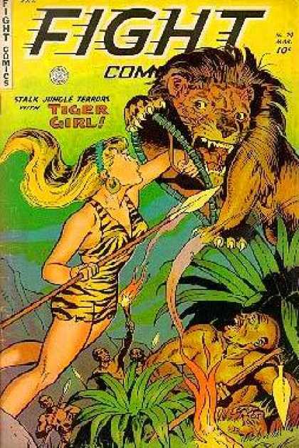 Fight Comics 79 - Lion - Tiger Girl - Shield - Spear - Jungle