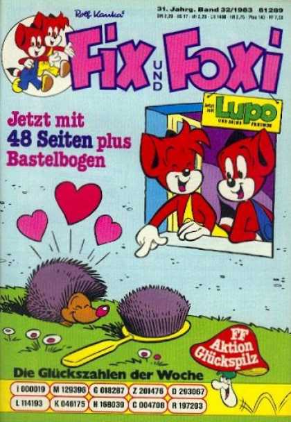 Fix und Foxi 1190 - Foxes - Hedgehog - Hairbrush - Hearts - Window