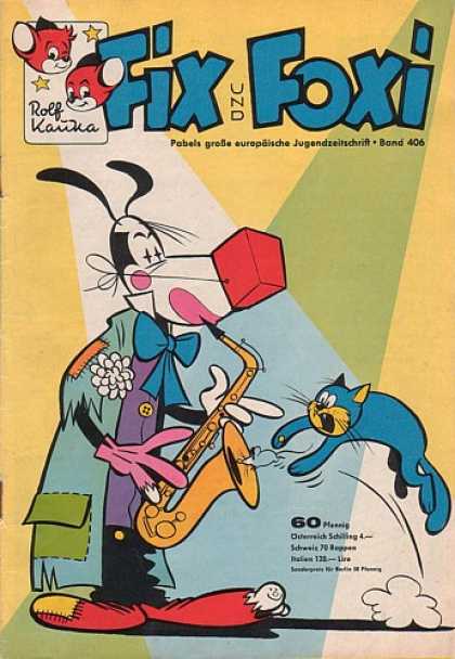 Fix und Foxi 406 - Flying Cat - Clown Costume - Saxophone - Fake Nose - Large Blue Bow