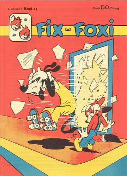 Fix und Foxi 41 - Roller Skates - Broken Glass - Blue Door Frame - Yellow Clothes - Blue Overalls