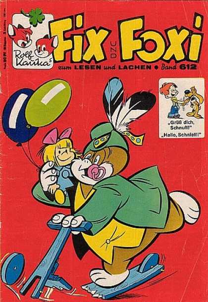 Fix und Foxi 612 - Balloons - Doll - Feathers - Green Hat - Wood Skooter