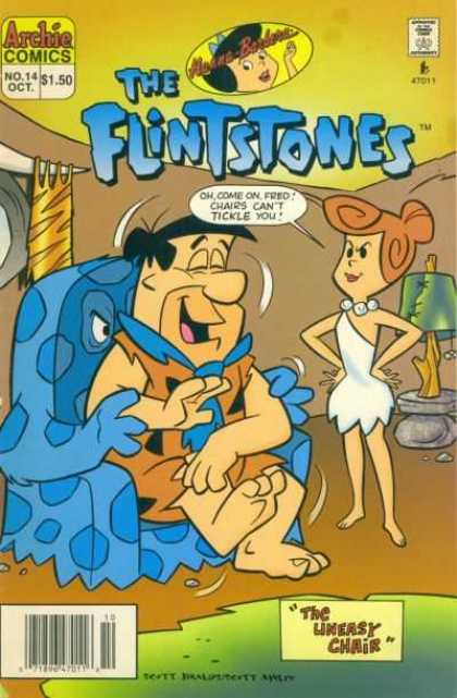 Flintstones 14 - Pearl Necklace - White Dress - Blue Sofa - Curtains - Green Lampshade