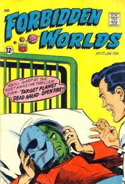 Forbidden Worlds 117 - Yellow Wall - Green Bed - Bed Pillow - Iron Mask - Red Shirt