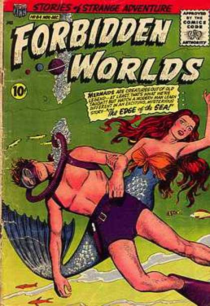 Forbidden Worlds 84 - Scuba - Mermaid - Man - Redhead - Fish Tail