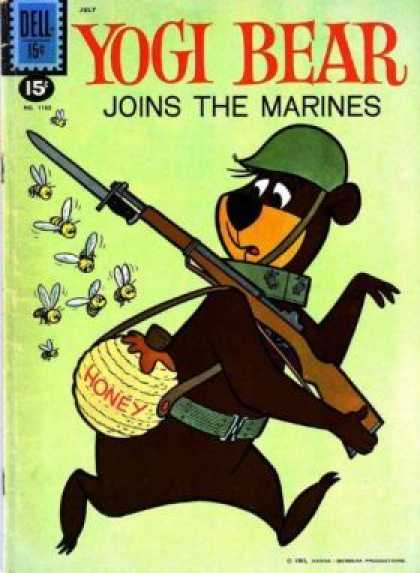 Four Color 1162 - Yogi Bear - Yogi Bear Joins The Marines - Rifle - Honey Canteen - Green Helmet