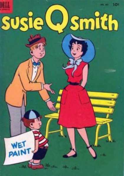 Four Color 453 - Susie Q Smith - Park Bench - Man - Child - Wet Paint Sign