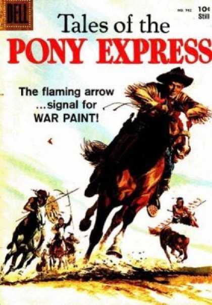 Four Color 942 - Tales Of The Pony Express - The Flaming Arrow - Signal For War Paint - Horses - Cowboy Hat
