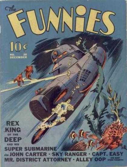 Funnies 38 - Rex King - Submarine - Ocean - Fish - Super Submarine
