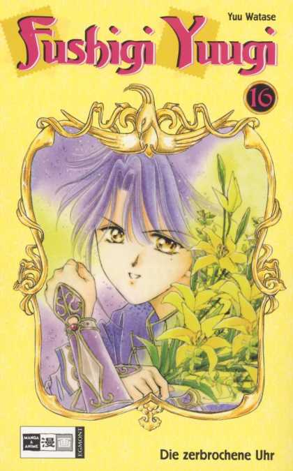 Fushigi Yuugi 16 - Yuu Watase - Flowers - Purple Hair - Golden Frame - Golden Bird