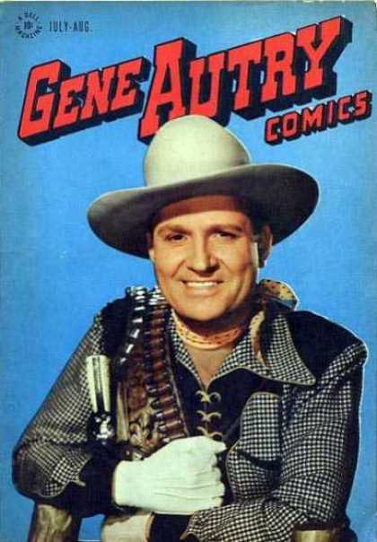 Gene Autry Comics 8 - July- Aug - Cowboy - Machine Gun - Realistic - Checkered Shirt