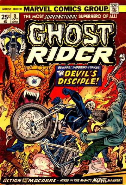 Ghost Rider 8 - Motorcycle - Skeleton - Skull - Flames - One-eyed Monster