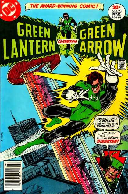Green Lantern (1960) 93 - Green Arrow - Ufo Beaming People Up - Gray Skyscraper - Multi Colored Lights - Green Laser - Mike Grell