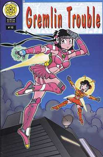 Gremlin Trouble 12 - Pink Costume - Long Plaits - Orange Costume - Flying Girls - Grey Clouds