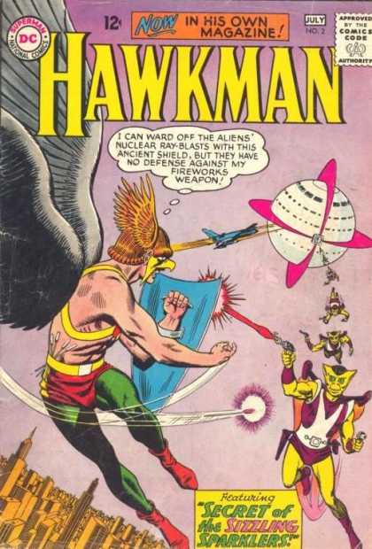 Hawkman 2 - Aliens - Ancient Shield - Fireworks - Blasts Of Nuclear Sparklers - Spaceship - Jan Duursema, Murphy Anderson