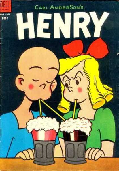 Henry 36 - Henry - Carl Anderson - Dell Comic - Sipping Sodas - Blond Girl With Red Bow