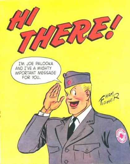 Hi There 1 - Joe Palooka - Important Message - Yellow - Army - Salute