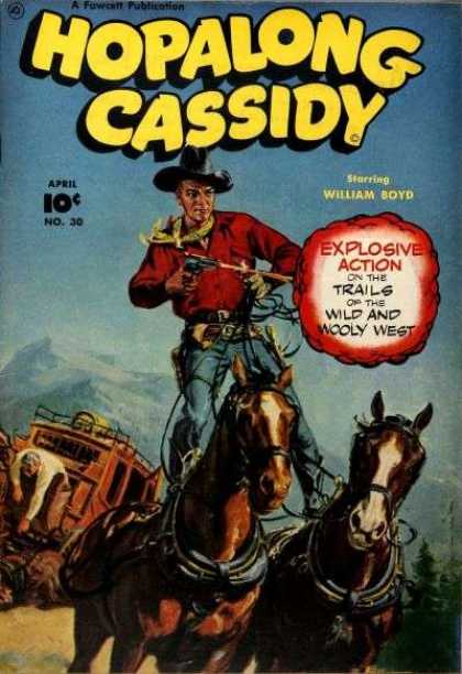 Hopalong Cassidy 30 - Cowboy - Horses - Sky - Stagecoach - Reins