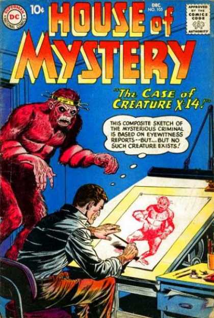 House of Mystery 105 - Case Of Creature X-14 - Composite Sketch - Red - Blue - Monster - Sheldon Moldoff