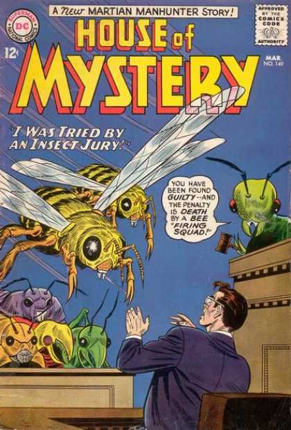 House of Mystery 149 - I Was Tried By An Insect Jury - Martian Manhunter - Bee Firing Squad - Courtroom - Guilty - Sheldon Moldoff
