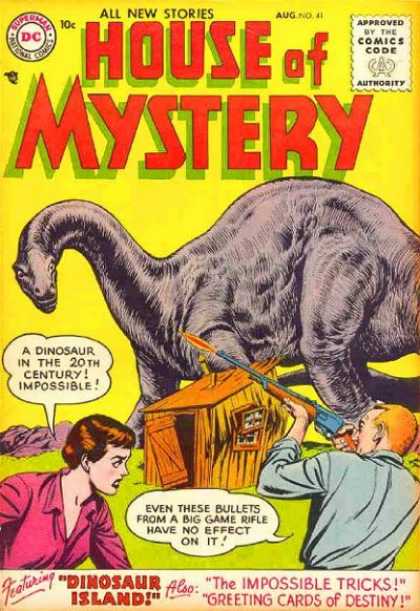 House of Mystery 41 - Dinosaur - Rifle - Shack - Brontosaurus - Prehistory