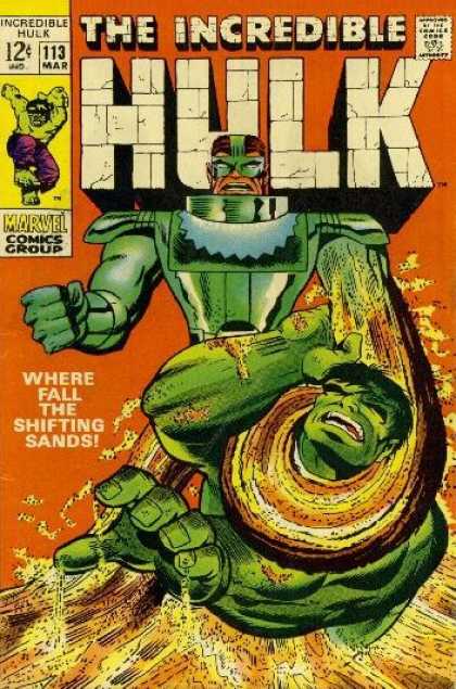 Hulk 113 - Where Fall The Shifting Sands - Green Man - Sand - Arm Around Neck - Hulk Choking